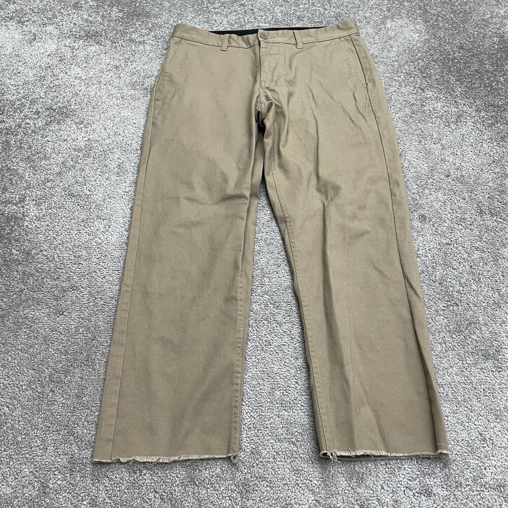 Obey Worldwide Straggler Work Pants Mens 31 Brown Straight Leg Raw Hem Casual